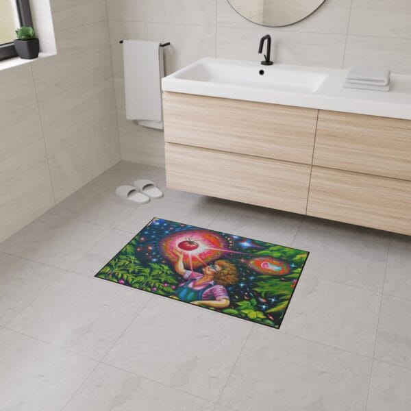 A 'Tomato Love' Floor Mat by Green Thumb Nursery featuring a girl painting.