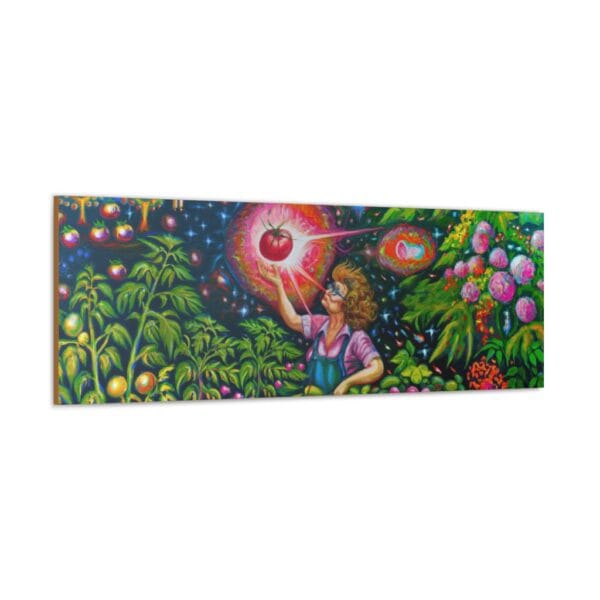 An 60"x 20" Tomato Love Canvas Printed Wall Art by Green Thumb Nursery-holding girl in a painting.