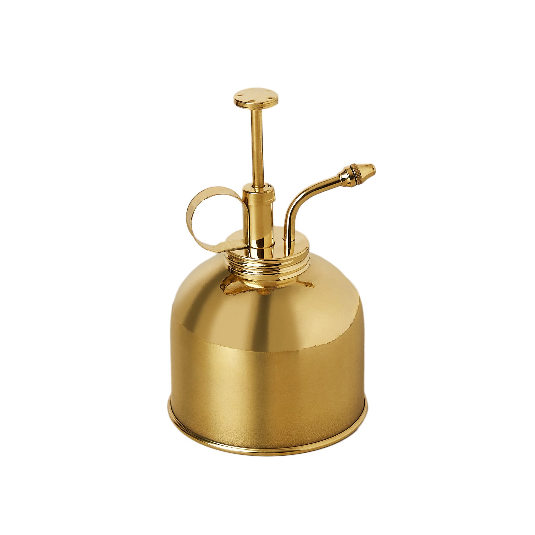 A small brass oil can on a white background at the best garden center near me.