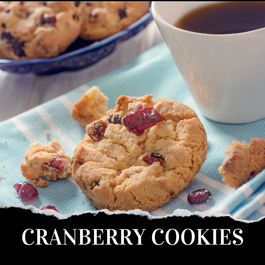 Cranberry cookies with a cup of coffee.